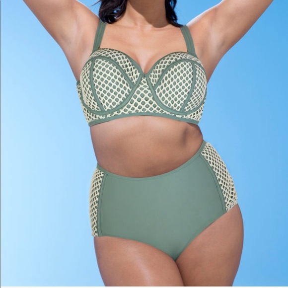 NWT Swimsuits For All high waisted Bikini green adjustable bra top flattering 14 - Picture 2 of 7